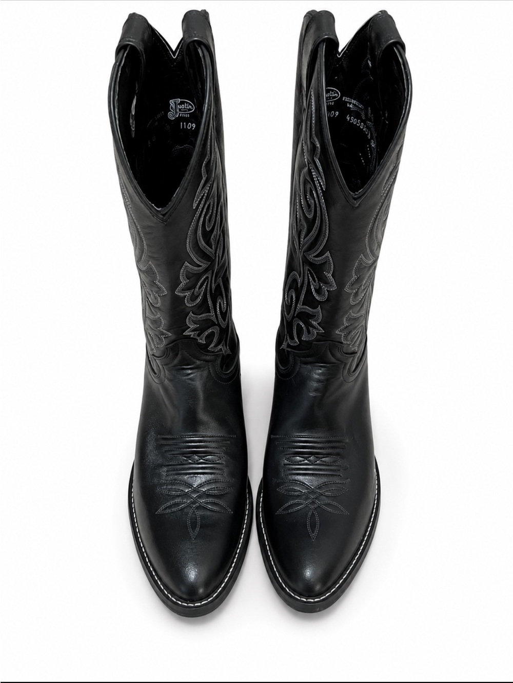 Justin 1407 Men’s Black Leather Western Cowboy Boots Size 8D USA Classic Embroid